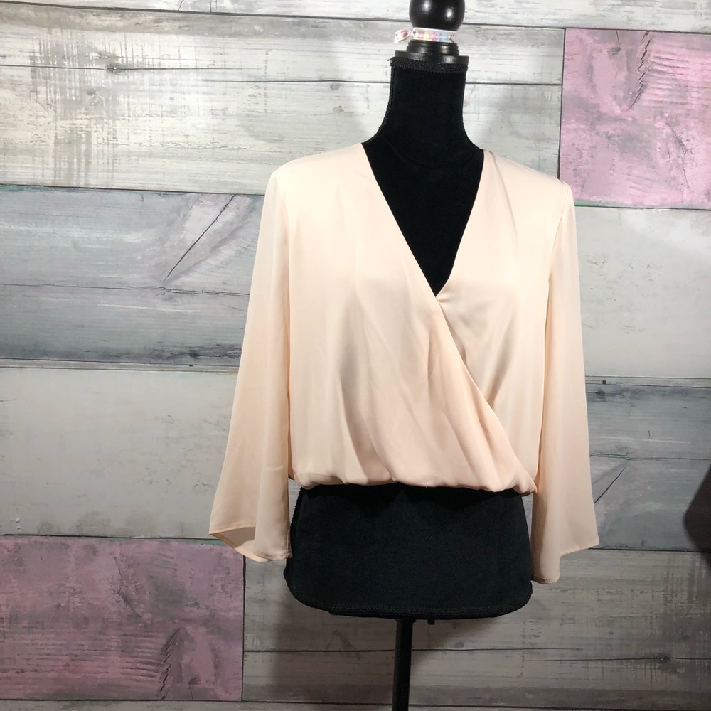 Forever 21 Cream Cross-over Top bell sleeves. M